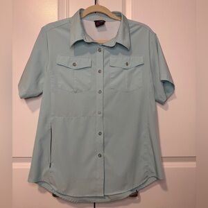 Little Donkey Andy Light Blue Fish Hiking Shirt M Short Sleeve Vented Zip Pocket